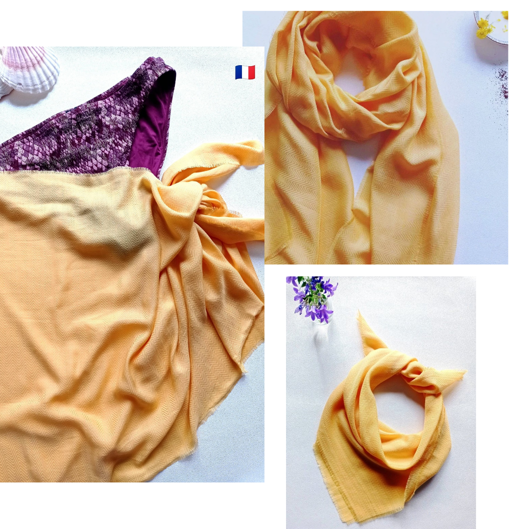 Au Lait BIO - Foulard "Yellow Sun" Jaune Solaire, Existe en Carré ou Paréo | Made in France