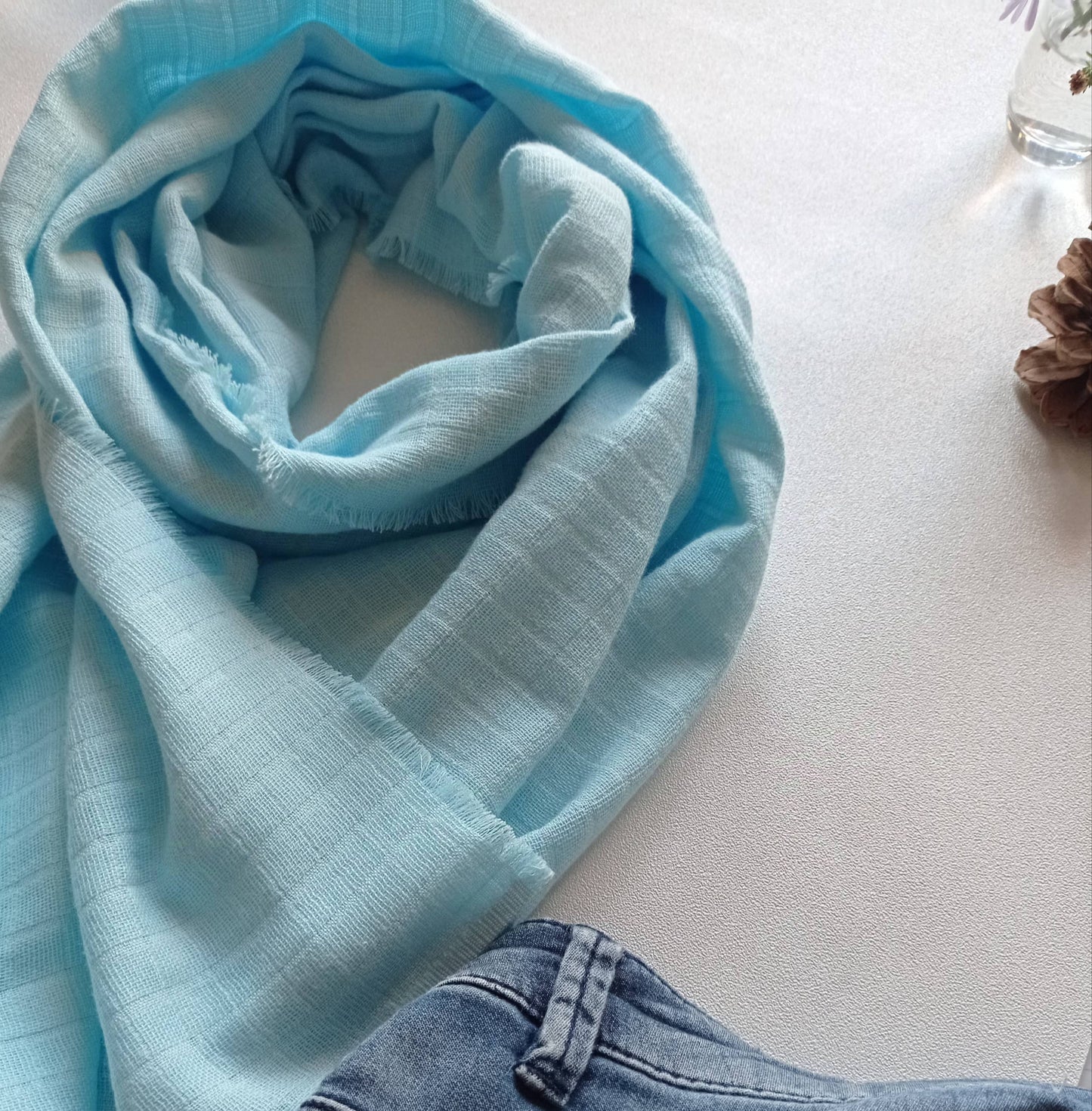 Étole en Coton BIO, Bleu Ciel | Made in France