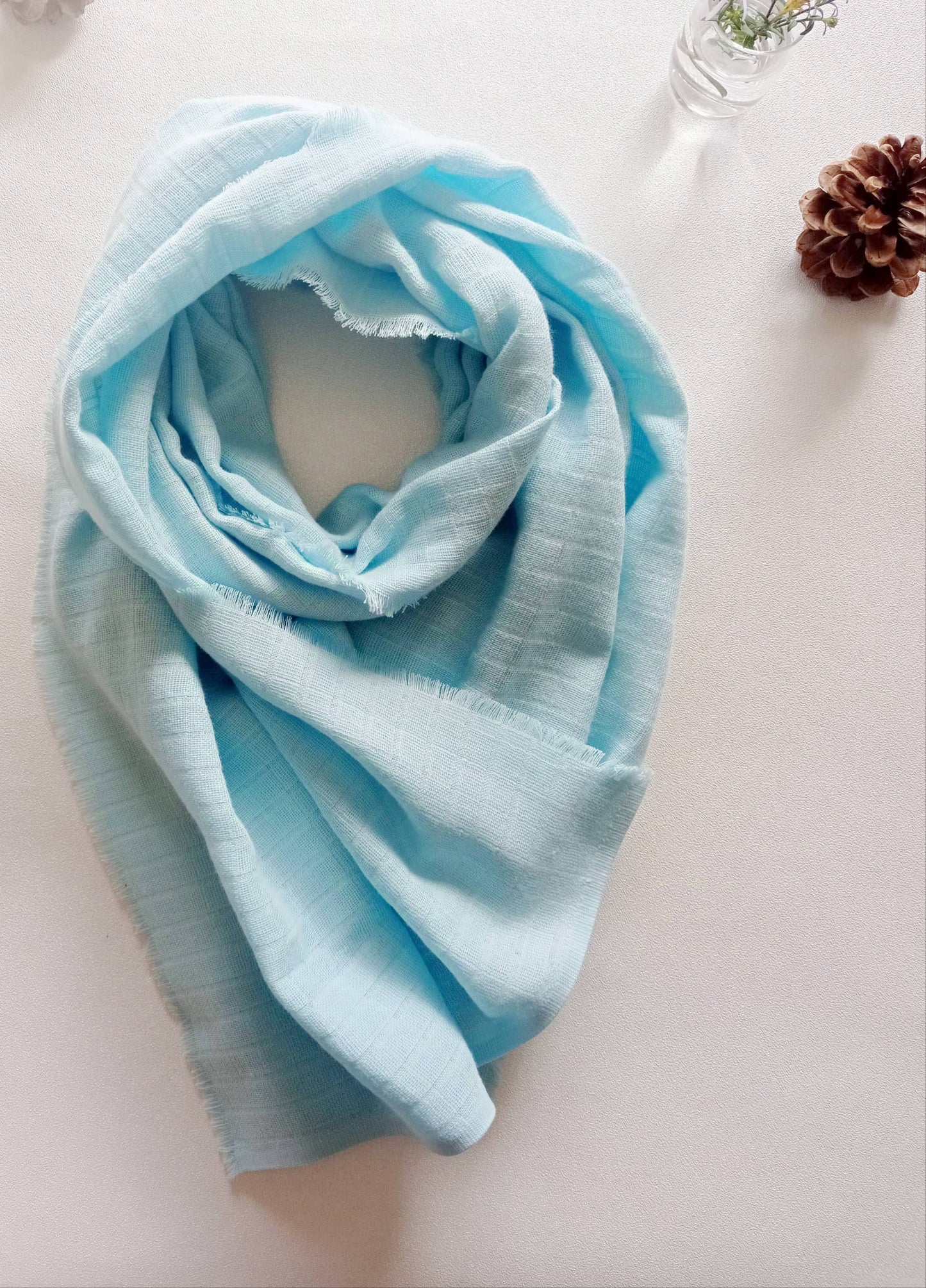 Étole en Coton BIO, Bleu Ciel | Made in France