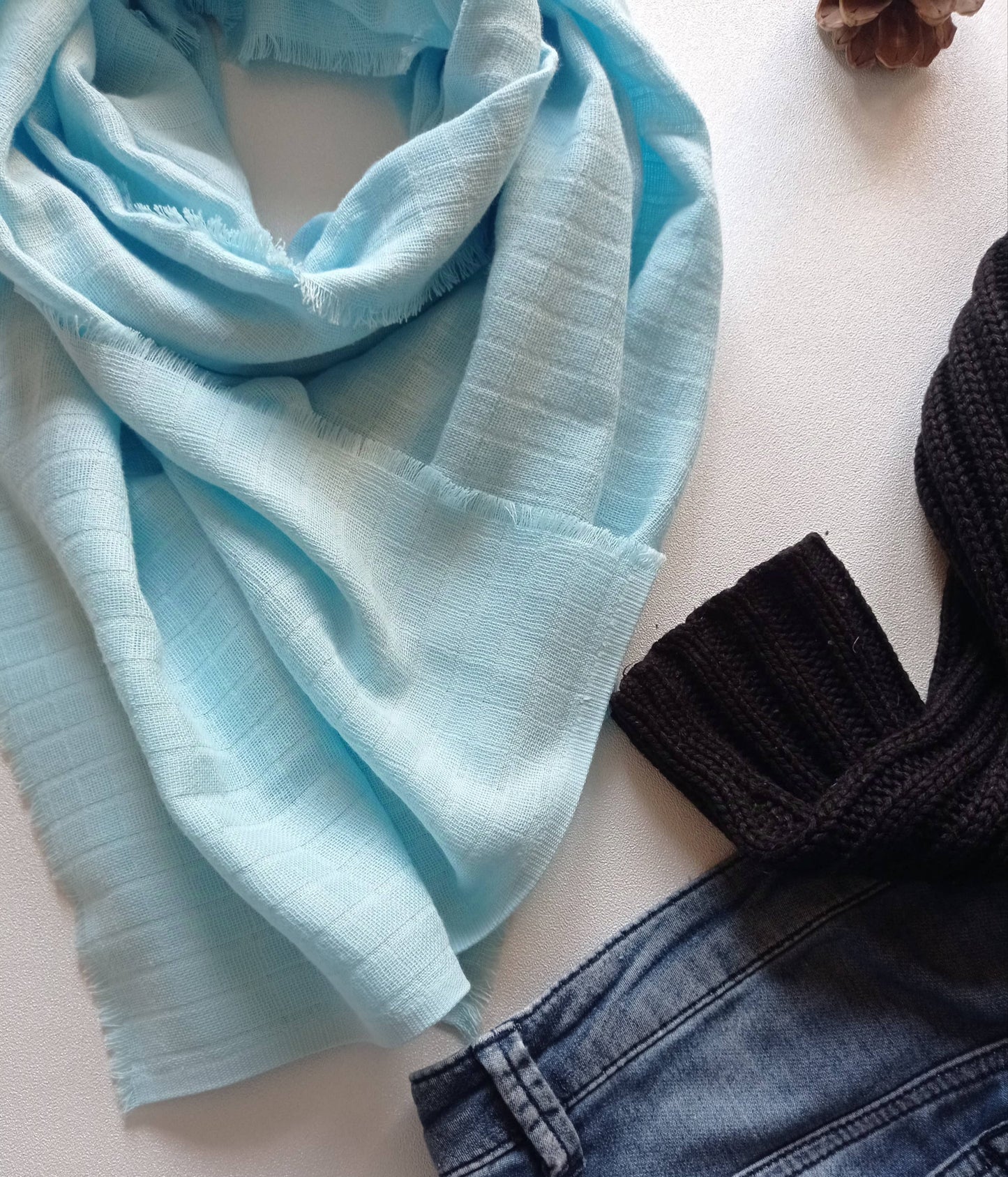 Étole en Coton BIO, Bleu Ciel | Made in France