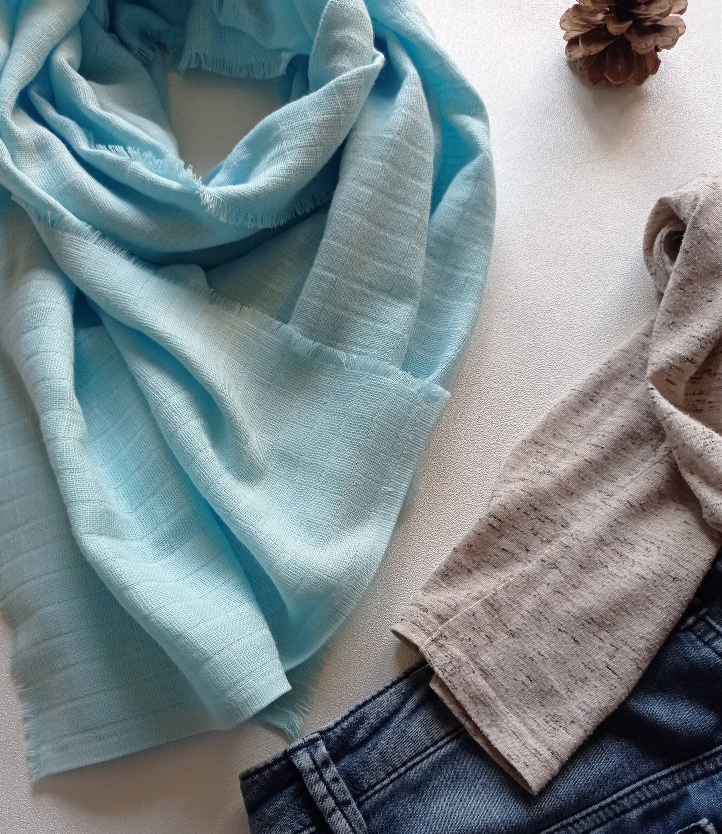 Étole en Coton BIO, Bleu Ciel | Made in France