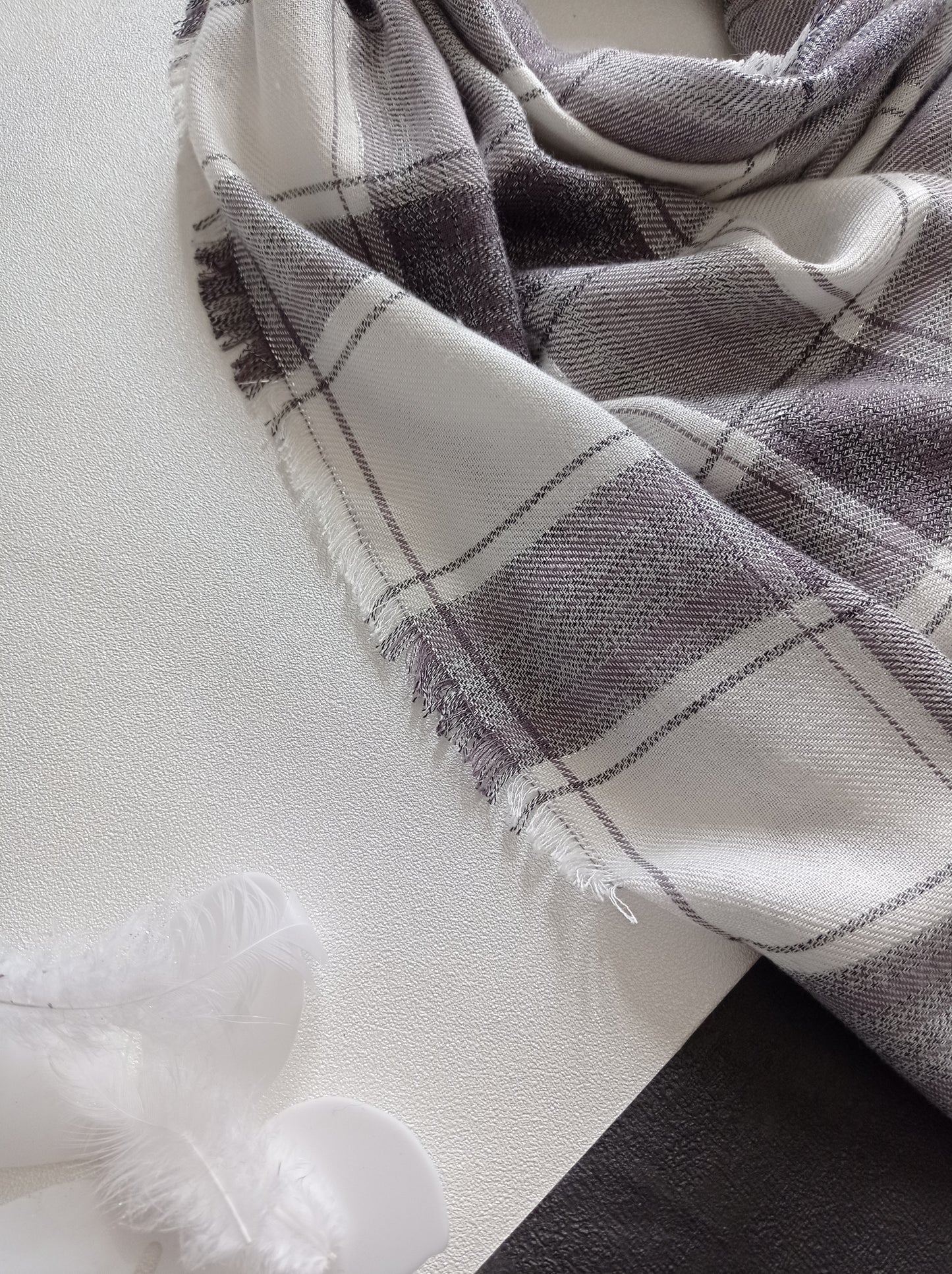 Écharpe chèche à carreaux Gris Blanc | Made in France