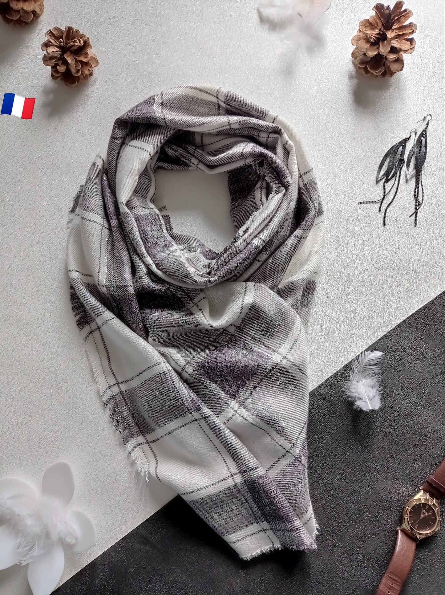 Écharpe chèche à carreaux écossais | Made in France