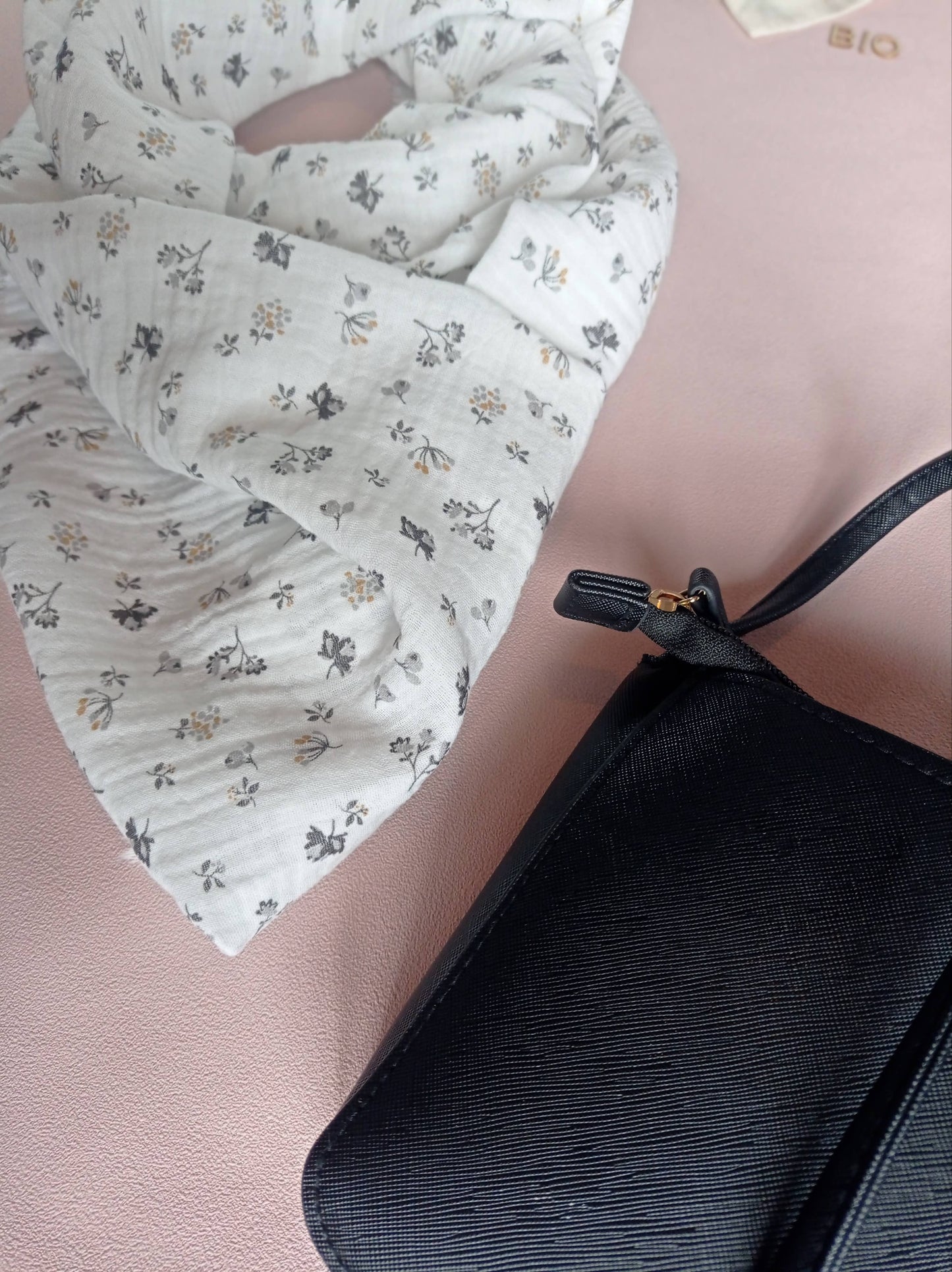 Foulard en Coton BIO, Blanc "Fleurs d'Automne" | Made in France