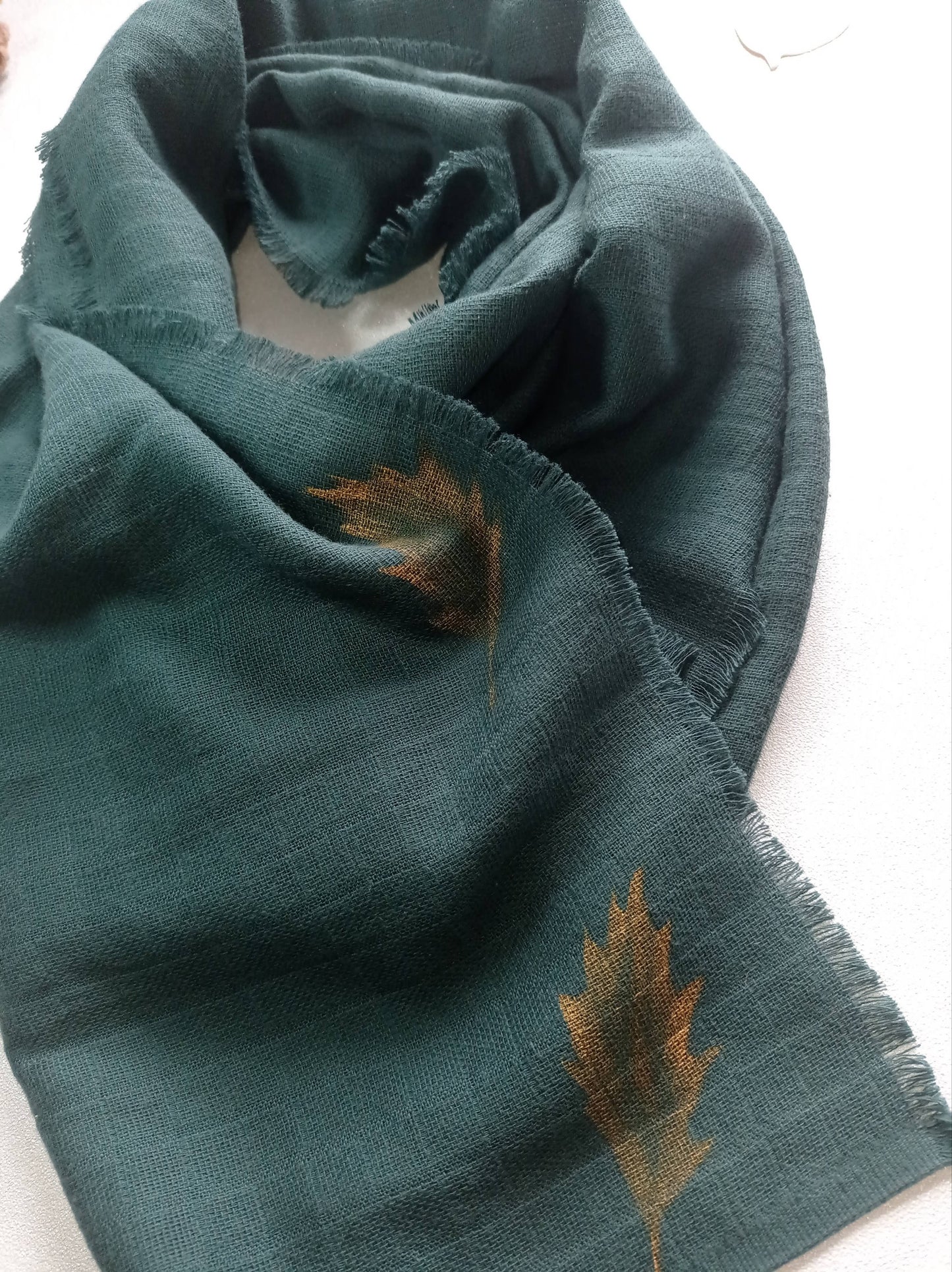 Foulard Edition Limitée en Coton Bio, Vert Feuilles Or | Made in France