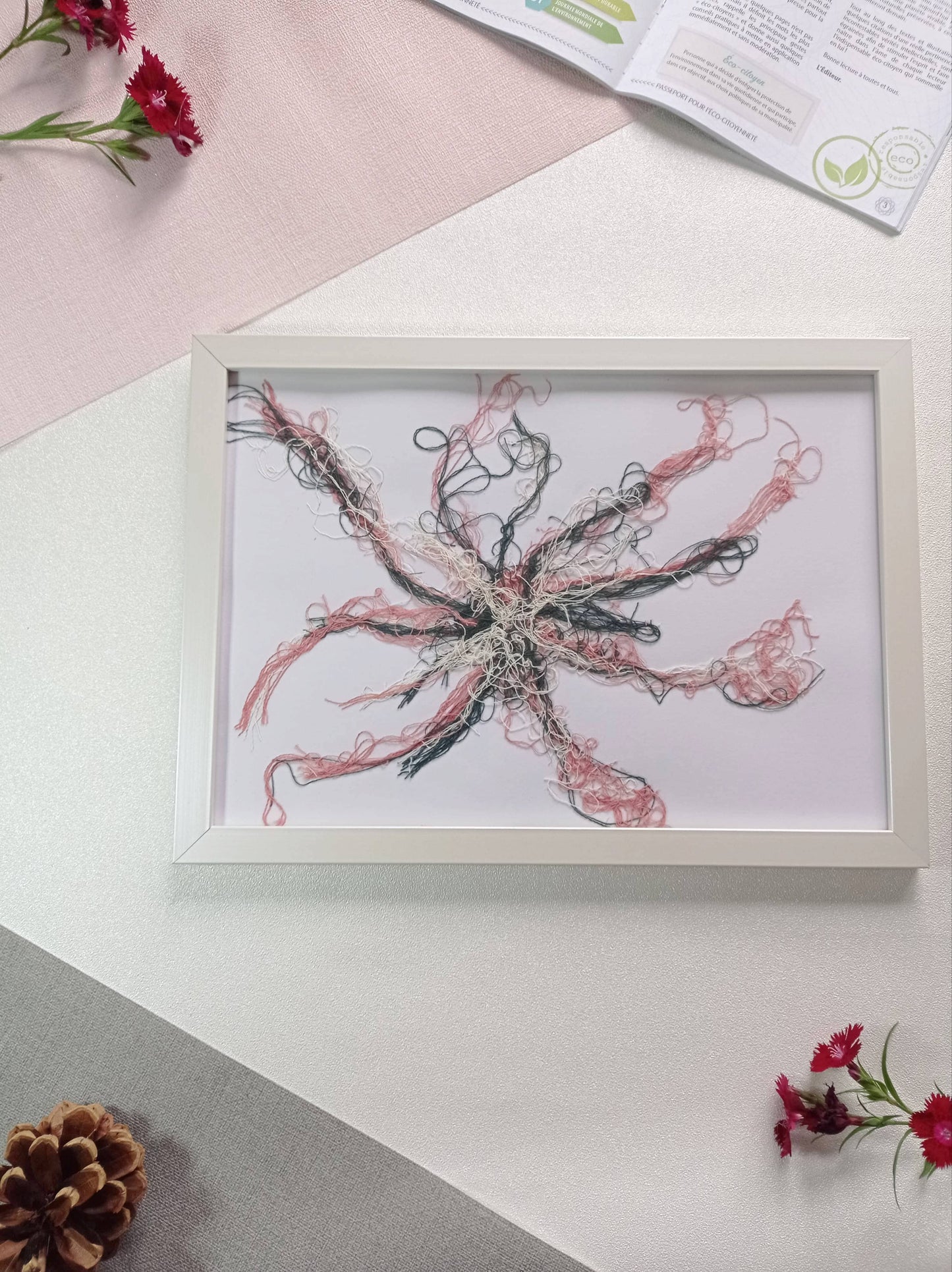 cadre décoratif motif fleur en tissu