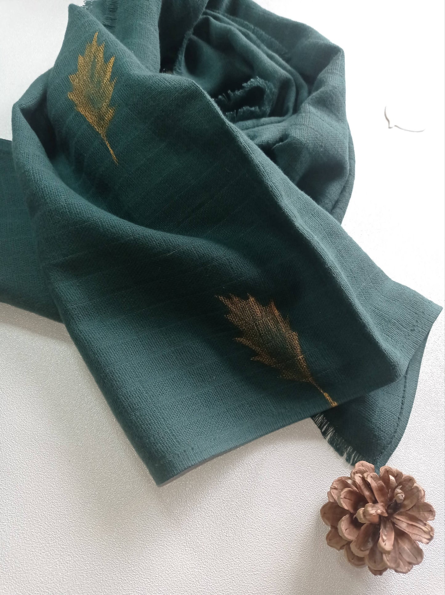 Foulard Edition Limitée en Coton Bio, Vert Feuilles Or | Made in France