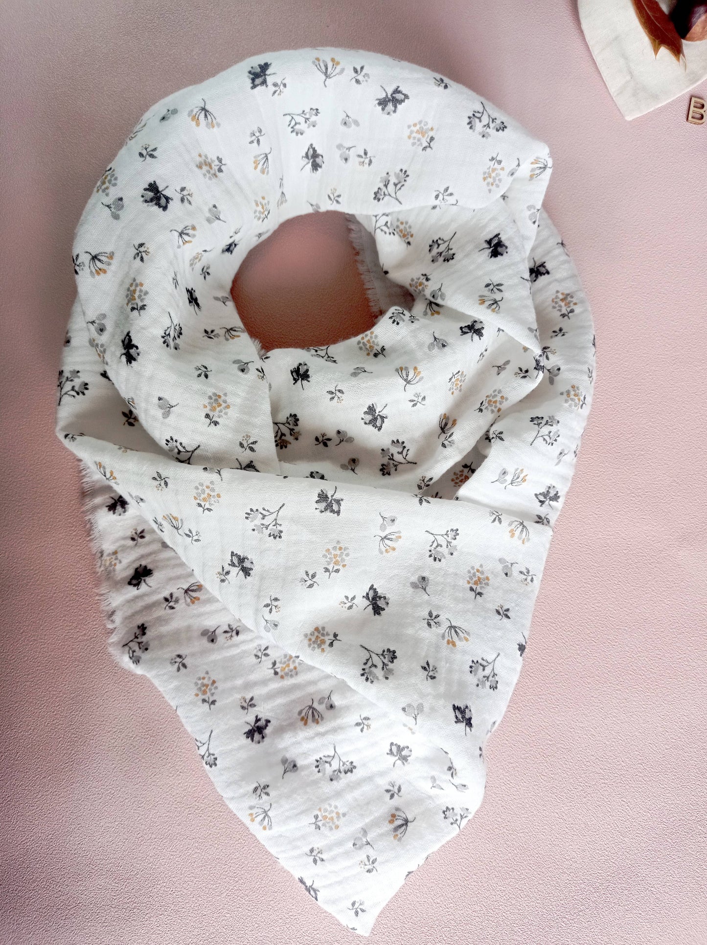 Foulard en Coton BIO, Blanc "Fleurs d'Automne" | Made in France