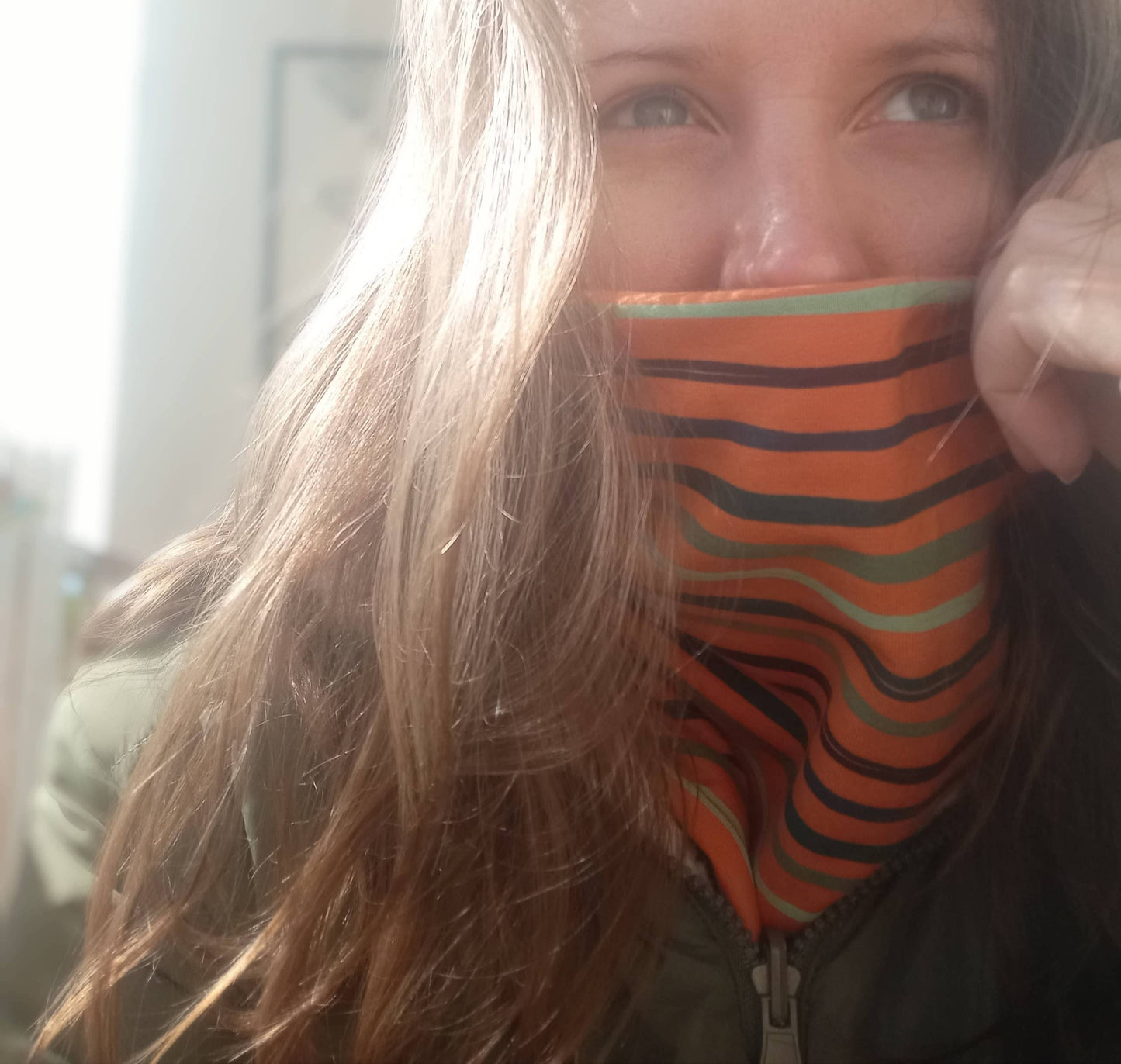 Snood Adulte/enfant en Coton Oeko-Tex®, Orange à rayures colorées | Made in France