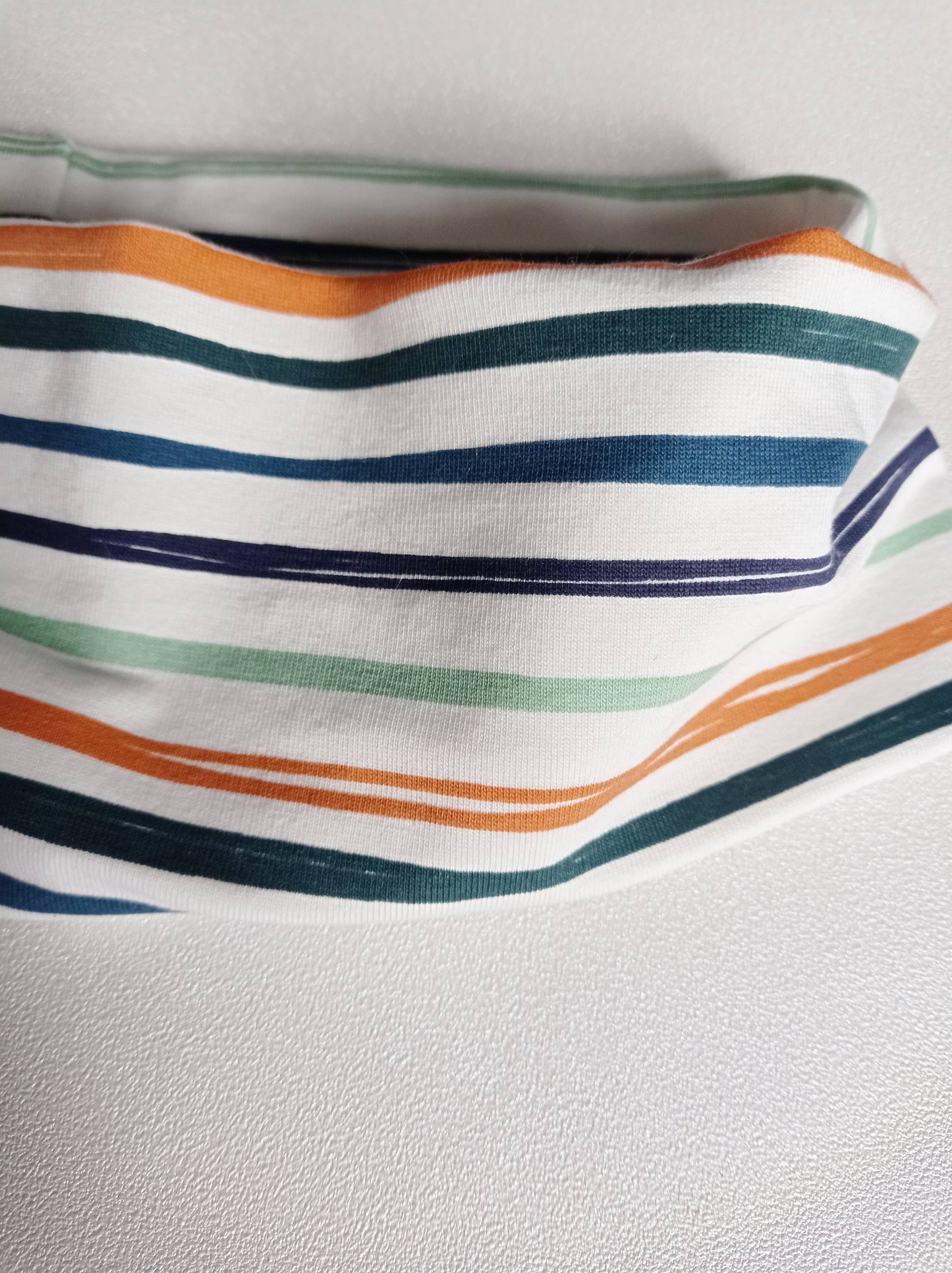 Bandeau Hiver en Coton Polaire Oeko-Tex Blanc rayé, Made in France