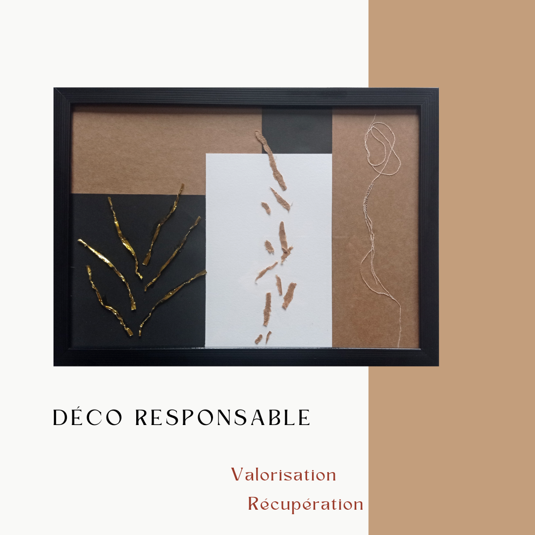 cadre deco sur un mur beige représentant des formes linéaires