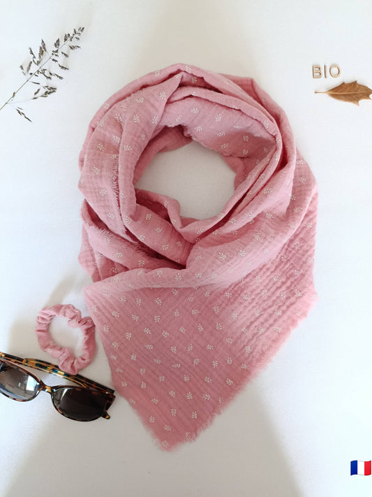 Foulard coton bio rose imprimés Épis de blé blancs 