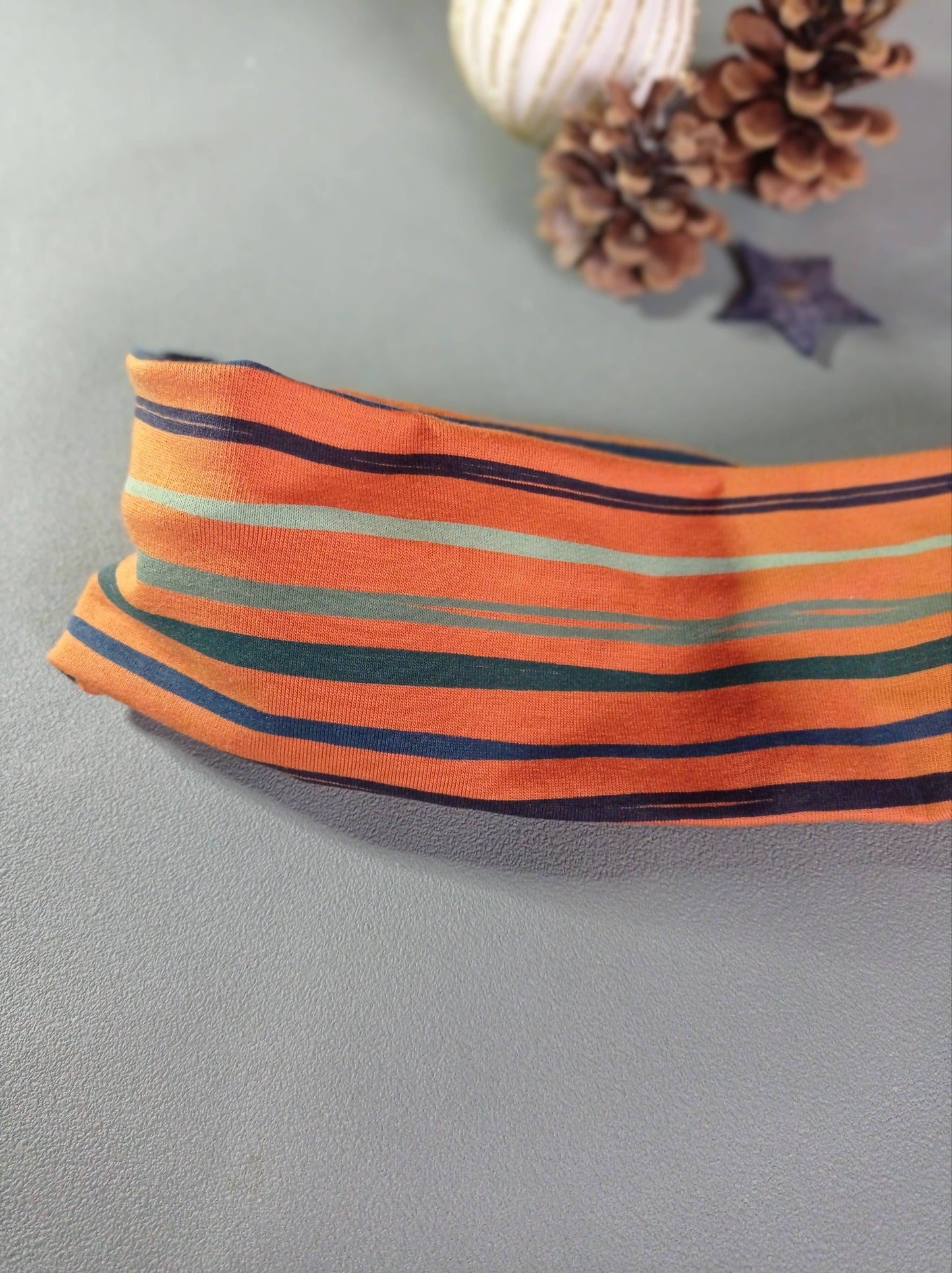 Bandeau Hiver en Coton Polaire Oeko-Tex®, Orange à rayures colorées, Made in France
