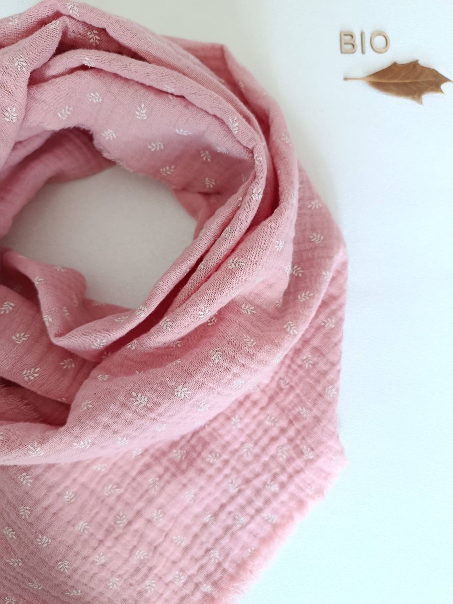 Foulard en Coton Bio, Rose pétale "Épis d'anges" | Made in France
