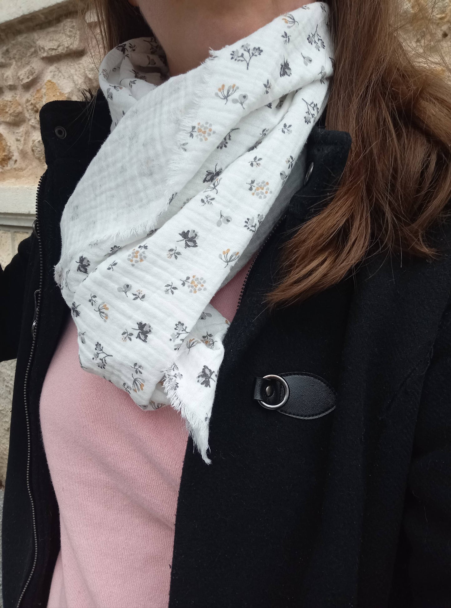 Foulard en Coton BIO, Blanc "Fleurs d'Automne", Existe en Écharpe | Made in France