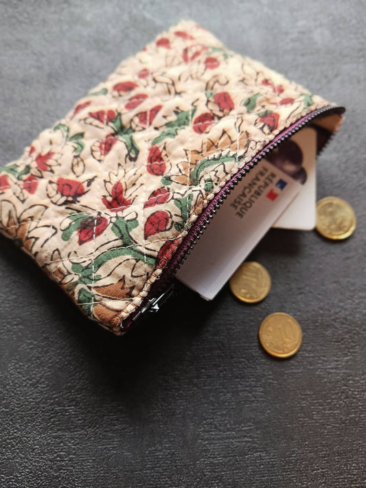 Petite pochette en coton imprimés indien (porte-monnaie, porte-carte, trousse maquillage) | Made in France