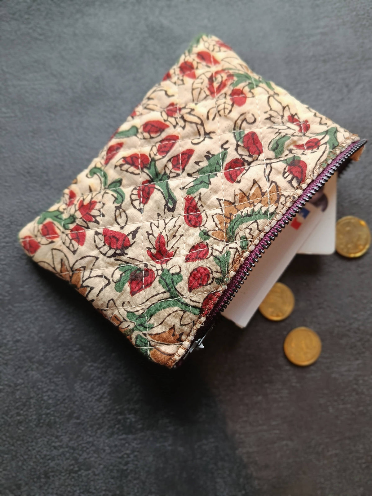 Petite pochette en coton imprimés indien (porte-monnaie, porte-carte, trousse maquillage) | Made in France