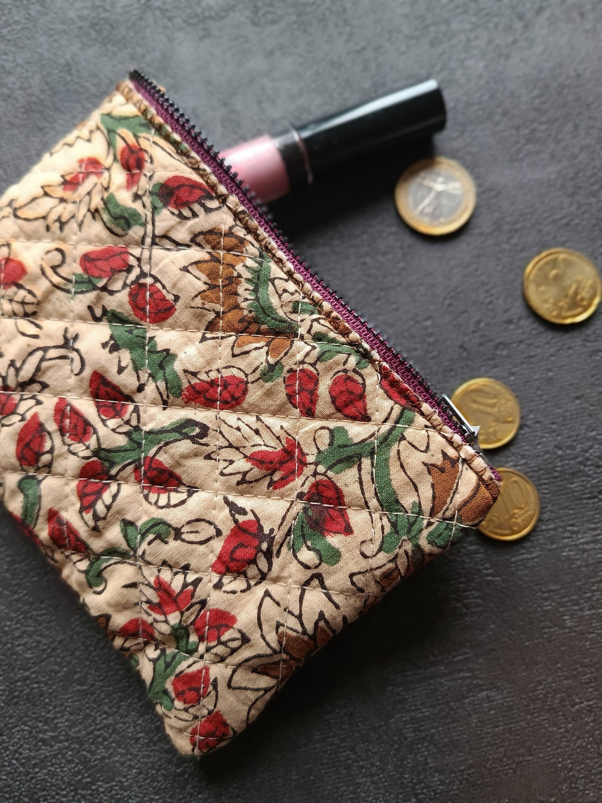 Petite pochette en coton imprimés indien (porte-monnaie, porte-carte, trousse maquillage) | Made in France